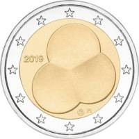 (026) Монета Финляндия 2019 год 2 евро "Конституция Финляндии"  Биметалл  UNC